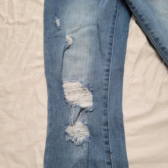 Button Fly Distressed Jeans Medium Wash Size 26 Stretchy Forever 21 - Picture 6 of 14